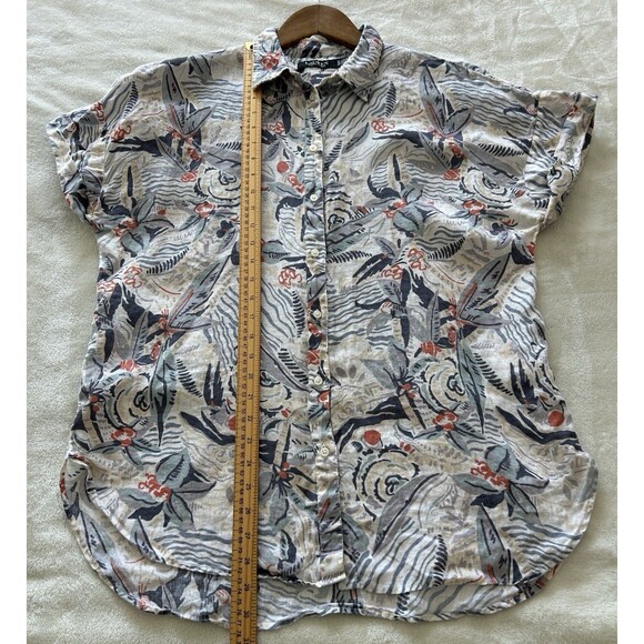 Lauren Ralph Lauren Womens XL Linen Button Up Shirt Tropical Floral Beach - Picture 6 of 10